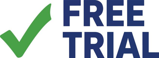Green checkmark icon beside the words "FREE TRIAL" in bold, dark blue font on a white background.
