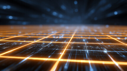 Futuristic grid design with glowing lines and dynamic perspective, ideal for tech-related themes and digital concepts.