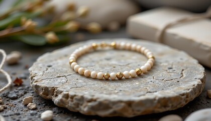 simple bracelet mockup on stone slab, neutral palette