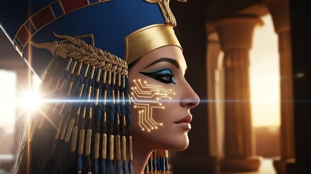 Ancient Egypt Queen with Futuristic Circuitry