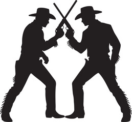 Black Silhouette of Two Cowboys Facing Each Other in Duel Stance