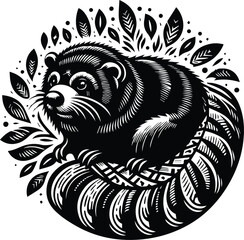 Stylized Black and White Raccoon Illustration