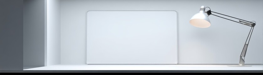 A minimalist workspace featuring a sleek lamp and a blank surface, emphasizing simplicity and modern design.