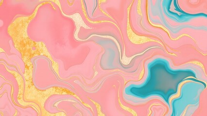 Fototapeta premium Abstract Marble Pattern with Seamless Pink, Gold, and Teal Color Flow