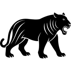 Fototapeta premium Black silhouette of a saber toothed tiger