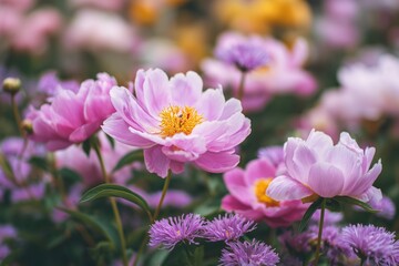 Obraz premium Vibrant Pink Peonies in a Lush Garden Setting: Perfect for Springtime Design Projects