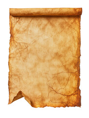 Aged parchment paper with rustic texture, featuring worn edges and intricate creases, ideal for historical documents and creative designs on transparent background.