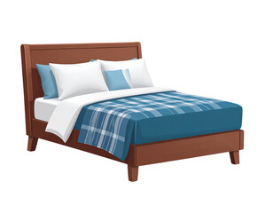 Bed with pillows and blanket vector isolated transparent background