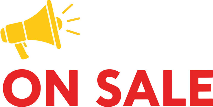 A yellow megaphone announces "ON SALE" in bold red letters, indicating a special offer or promotion.