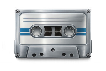 Vintage metallic audio cassette tape lying flat, representing analog music era and retro sound storage technology