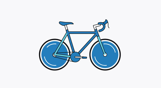 A stylized graphic illustration of a blue road bicycle with drop handlebars against a white background.