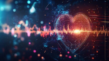 Obraz premium Digital heart health technology concept with ekg heartbeat monitoring and medical science innovation