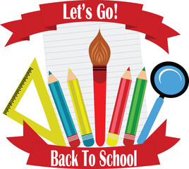 Back to School Vector illustration with stationery and classroom elements