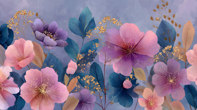 Flower watercolor art background vector. Wallpaper design with floral paint brush line art. leaves and flowers nature design for cover, wall art, invitation, fabric, poster, canvas print., no logos,