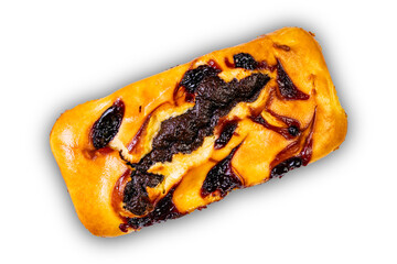 Top view of blueberry cheese brownie isolated on white background with clipping path.