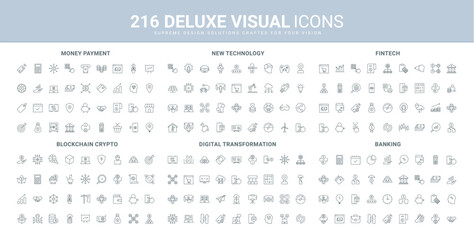 Cryptocurrency and blockchain, finance and digital transformation, mobile banking line icon set. Money transfer and exchange, virtual coins, tokens thin black outline symbols vector illustration