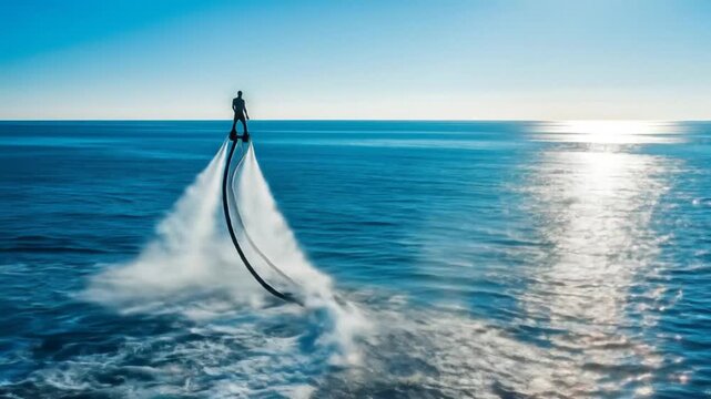 Exciting Flyboarding High Above Blue Sea Water