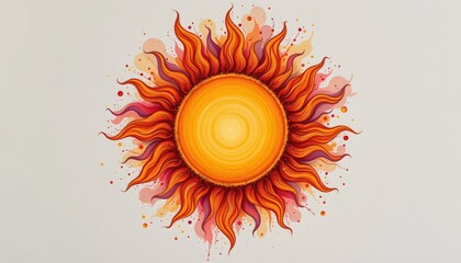 watercolor sun with swirling rays, indian spiritual motif, no people
