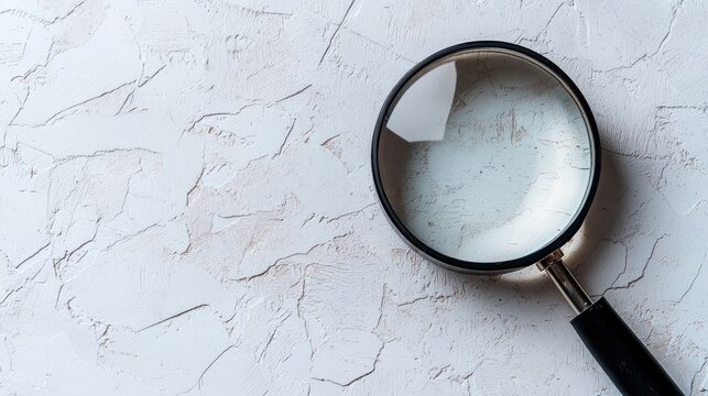 A magnifying glass on a textured white background.