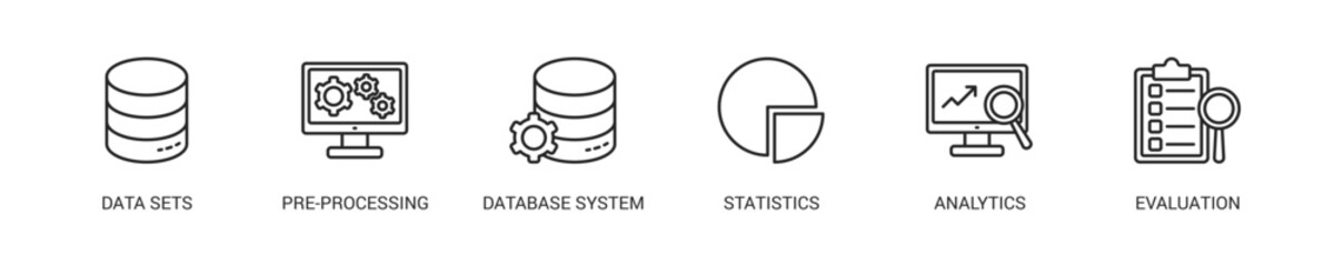 Data Mining Line Icon Set For Web Banner. Vector Illustration Concept With Some Icons. Designed In Line Style