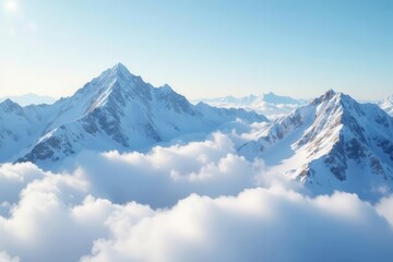 Obraz premium Serene snowy mountain tops shrouded in soft clouds , image, travel, day
