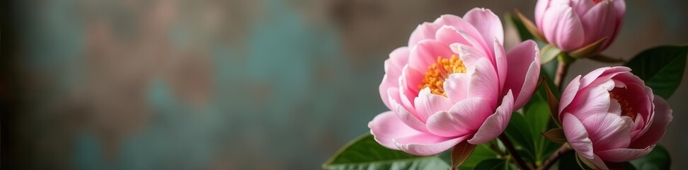 Obraz premium Soft light, vintage-toned peony & magnolia arrangement Rustic backdrop , light, spring