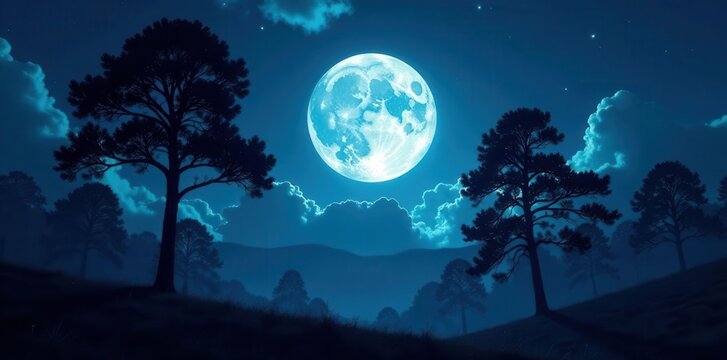 Towering trees silhouetted, moonbeams pierce the darkness , moonbeams, night