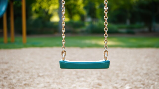 A swing set designed for infants, with secure harness and supportive backrest, in a safe play area.