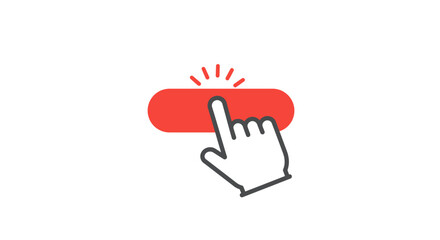 Obraz premium A hand cursor clicking a red button, a simple digital interface graphic.