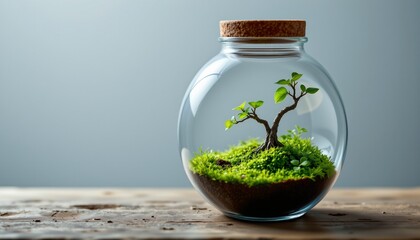 mini terrarium with moss, spring, no people, no text, no logo