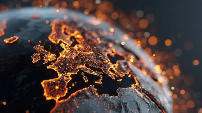 Glowing digital globe with multiple connected points representing global tech infrastructure - Powered by Adobe