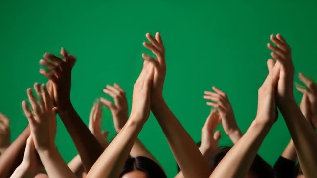 Crowd giving standing ovation on green screen. 4K Video