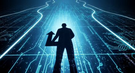 Artificial intelligence ai data digital technology future man arrow circuit board path