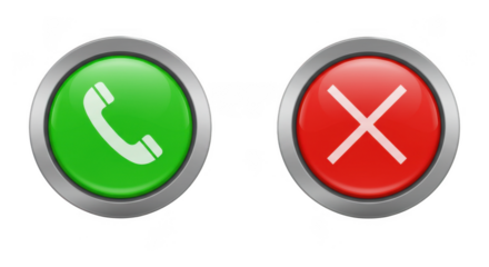 Green accept call button and red reject call button isolated on transparent background