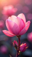 Fototapeta premium Delicate pink petals, ethereal glow, slow descent , pastel, peaceful, light