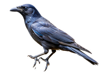 Obraz premium Close-up isolated image of crow perched on a branch on a png file at transparent background.