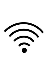 Black and white graphic illustration of a WiFi signal icon, showing wireless connectivity with radiating curved lines.