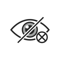 A stylized graphic icon representing an eye with a diagonal line through it and a circle with an 'X' inside, signifying prohibition or lack of visibility.