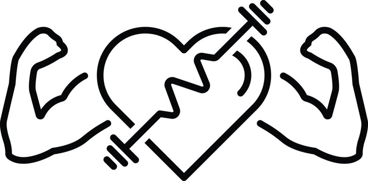 Strong Heart Icon, Muscle Strength Icon and Physical Fitness Design Element