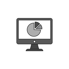 A modern computer monitor displays a simplified pie chart graphic, representing data analysis and visual information on a screen.