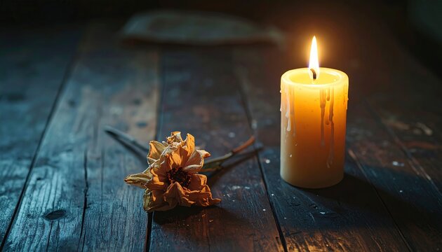 Dried Flower Beside Extinguished Candle