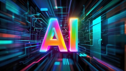 Ai technology concept with vibrant glowing circuit board background