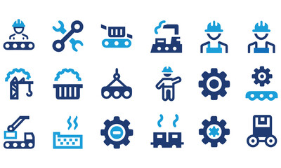 Industrial Icon Set – Factory, Worker, Gear & Production Line Vector Symbols
