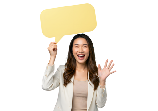 young woman holding a blank white card - Powered by Adobe