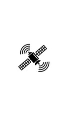 A simple black silhouette icon depicting a communication satellite transmitting wireless signals.