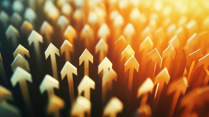 A group of arrows pointing upwards against a warm, golden background.