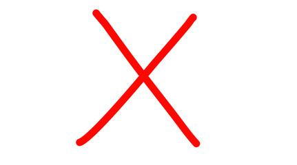 Red hand-drawn cross mark symbol for cancel, error, and creative graphic design on transparent background