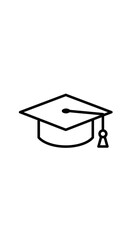 A simple black outline icon of a graduation cap with a tassel, symbolizing academic achievement and commencement.