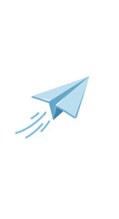 A light blue paper airplane icon soaring upwards with speed lines, symbolizing flight and communication.