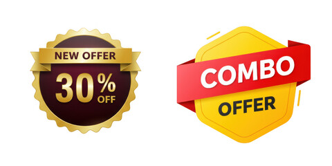 Two promotional sale badges with text isolated on transparent background